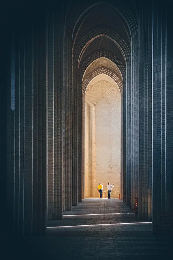 Light-filled hall of columns